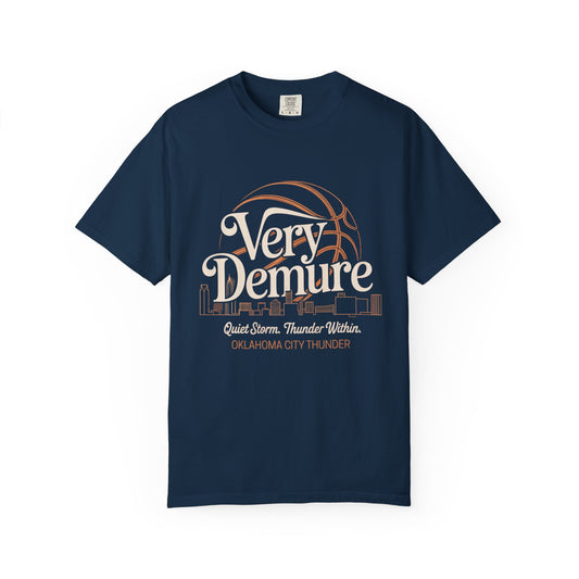 VERY DEMURE, OKC THUNDER, NBA MVP, 2025 Unisex Garment-Dyed T-Shirt, Casual Sports Tees, Game Day Outfit, Fan Apparel